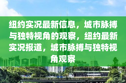 纽约实况最新信息,城市脉搏与独特视角的观察,纽约最新实况报道,城市脉搏与独特视角观察中山市多米克自动化设备有限公司